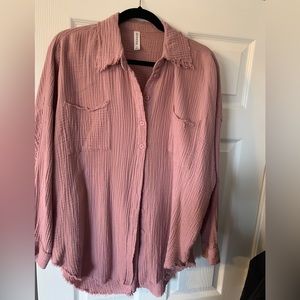 Pink/mauve over-sized button down boutique shirt